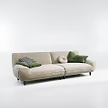 Comfortable Modern Beige Two Seater Sofa With Green And Checkered Decorative Pillows 3d model