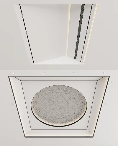 Modern Ceiling Design With Circular Accent Recessed Lighting And Sleek Metal Trim Details 3d model