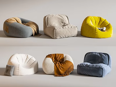 Comfortable Round Bean Bag Chairs With Multiple Colors Soft Fabric And Cozy Blanket 3d model
