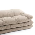 Cozy Soft Beige Three-Seater Sofa with Plush Layered Cushions and Velvet Fabric