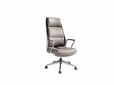 Gray Leather High Back Office Chair With Metal Armrests And Rolling Base 3d model