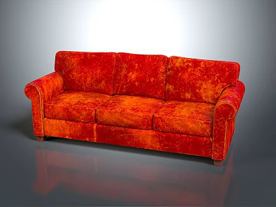 Red and Orange Patterned Three-Seater Sofa Upholstered with Armrests in Modern Style 3d model