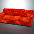 Red and Orange Patterned Three-Seater Sofa Upholstered with Armrests in Modern Style