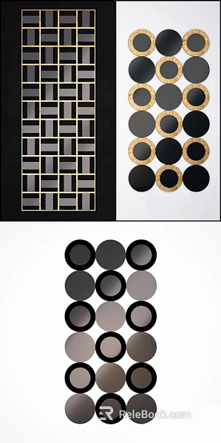 Stylish Modern Geometric Wall Decor Featuring Black Gold Circular And Square Shapes 3d model