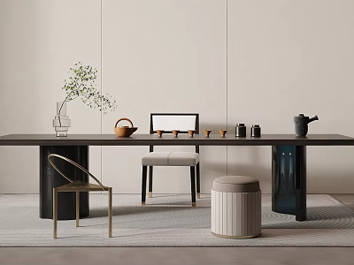 Modern Tea Table and Chairs with Minimalist Design and Tea Accessories 3d model