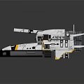 Futuristic Airliner with Streamlined White Body Blue Yellow Accents Aerodynamic Wings and Advanced Structural Details