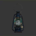 Vintage Blue Kerosene Lantern With Metal Frame And Glass Shade