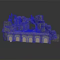 Medieval Fortress Scene Structure With Rocky Cliffs Arched Openings Stone Columns And Railing Platform 3d model
