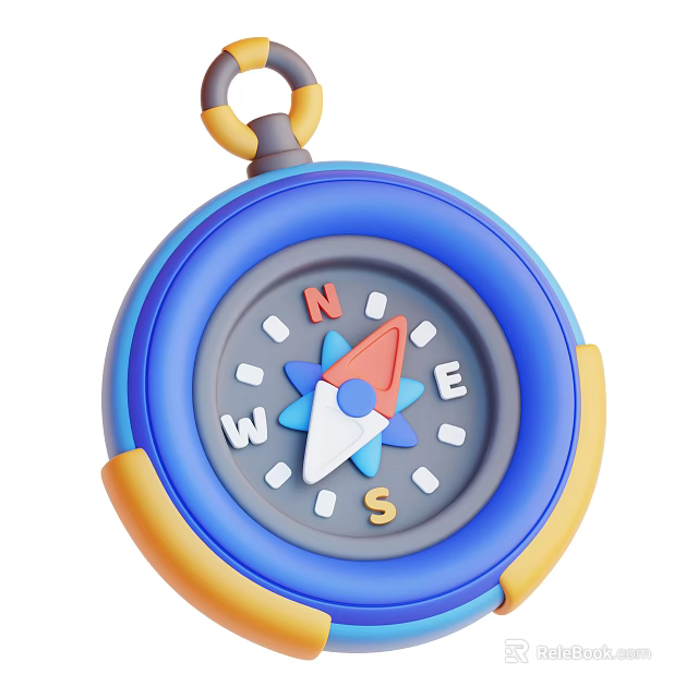 Colorful Blue And Yellow Toy Compass With Red Pointer And Direction Markers 3d model