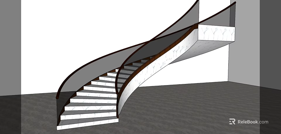 Curved Staircase With Modern Railing And Structure 3d model