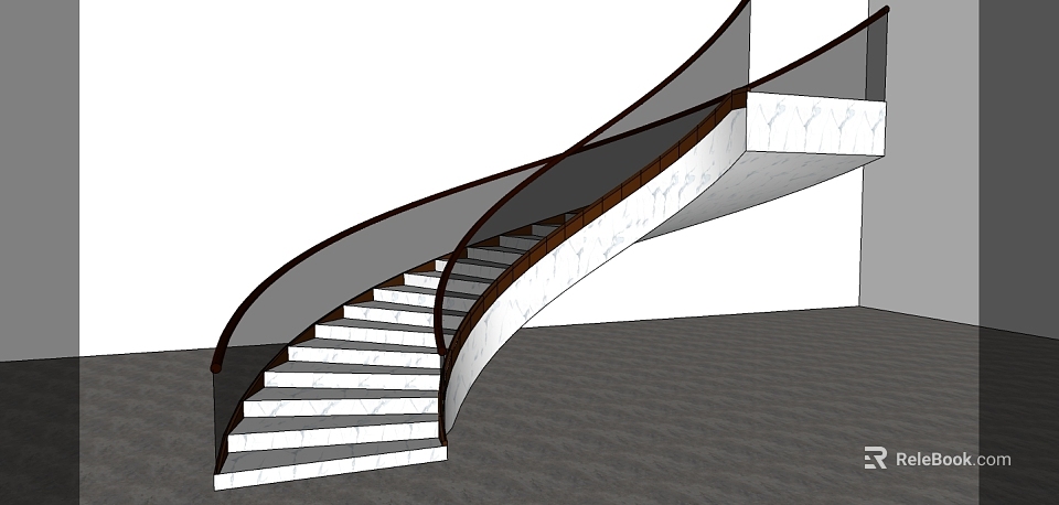 Curved Staircase With Modern Railing And Structure 3d model 