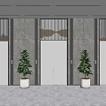 Modern Elevator Lobby Interior With Marble Walls And Potted Plants 3d model