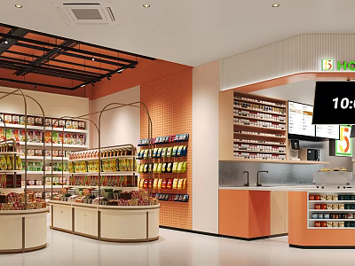 Modern Supermarket Department Store Interior With Product Shelves Displays And Checkout Counter 3d model