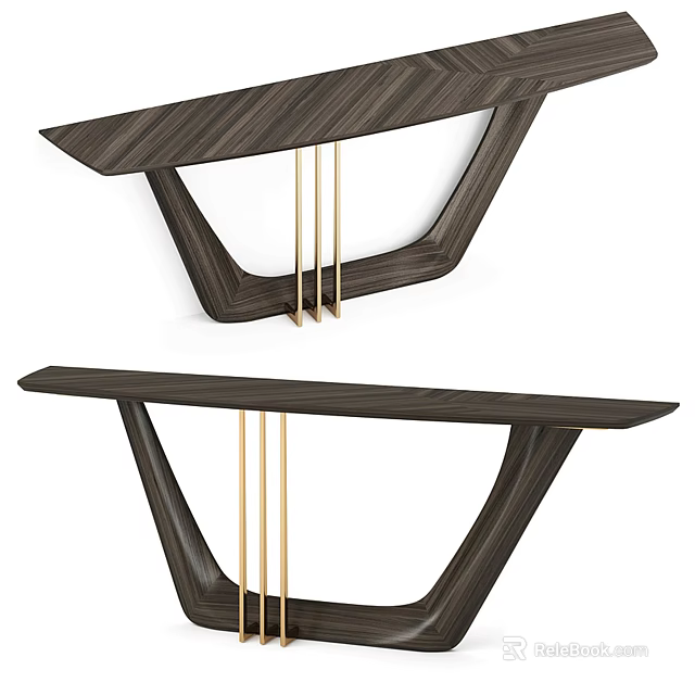 Modern Dark Wood Console Table With Gold Metal Legs And Minimalist Design 3d model 