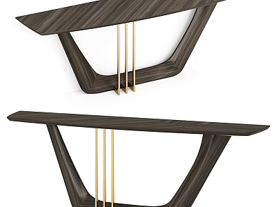 Modern Dark Wood Console Table With Gold Metal Legs And Minimalist Design 3d model