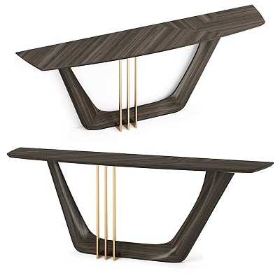 Modern Dark Wood Console Table With Gold Metal Legs And Minimalist Design 3d model