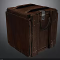 Vintage Brown Wooden Box With Metal Lock Rope Handle And Rivets