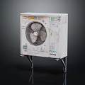Old Outdoor Air Conditioner Fan Unit With Metal Stand And Surface Labels