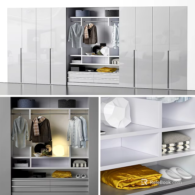 Sleek Modern Wardrobe Interior With Hanging Rods Shelves And Drawers For Organized Clothing Storage 3d model 
