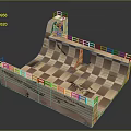 Wooden Skate Ramp With Checkerboard Design Featuring Grand Prix And Olympic Skate Park Logos