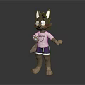 Cute Grey Cartoon Cat Game Movie Character In White T shirt And Blue Shorts