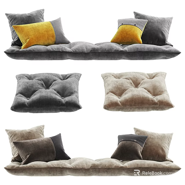 Soft Textured Decorative Cushion Pillows In Gray Yellow Brown For Home Living Room 3d model 