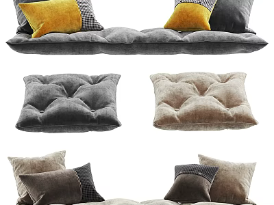 Soft Textured Decorative Cushion Pillows In Gray Yellow Brown For Home Living Room 3d model