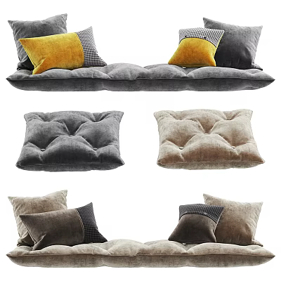 Soft Textured Decorative Cushion Pillows In Gray Yellow Brown For Home Living Room 3d model