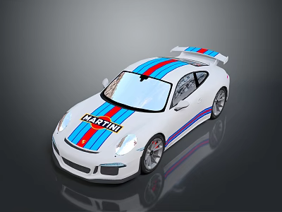 Sports Car With MARTINI Logo And Red White Blue Stripes Racing Exterior Design 3d model