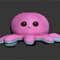 Pink Octopus Plush Toy with Black Eyes Smiling Face and Blue Edged Tentacles for Kids