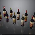 Colorful Wine Bottles With Various Label Designs Arranged On Dark Reflective Background