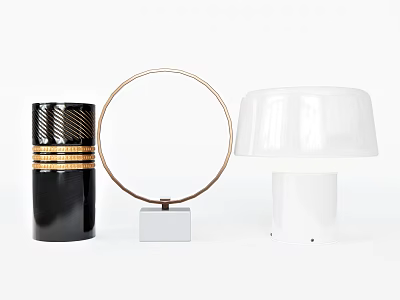 Modern Table Lamps With Black Gold Accents Circular Frame And White Shade 3d model