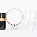 Modern Table Lamps With Black Gold Accents Circular Frame And White Shade