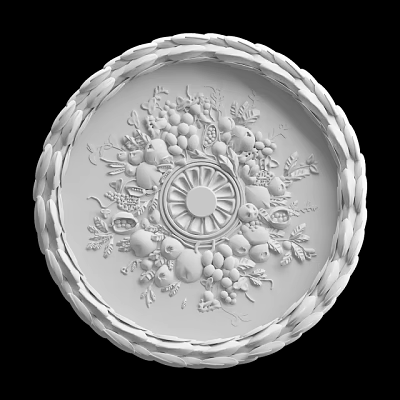 Decorative Circular Lamp Plate Featuring Fruit Wheat Relief Design Woven Edge and Central Radial Pattern 3d model