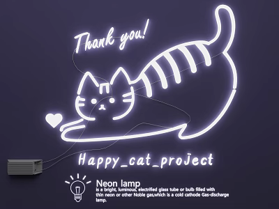 Elegant Cat Shaped Neon Lamp With Thank You Text And Heart Design For Decorative Lighting 3d model
