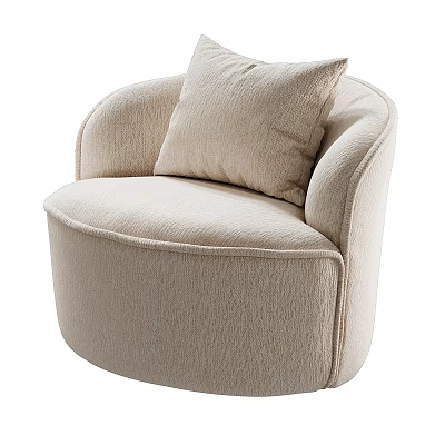 Modern Beige Single Sofa With Curved Design Soft Textured Fabric And Accent Pillow 3d model