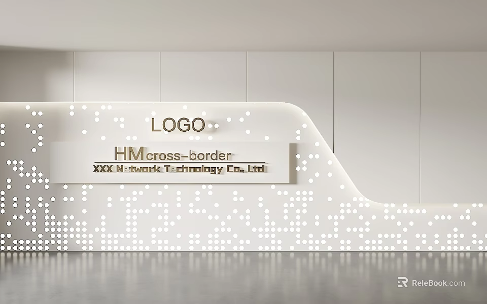 White Modern Background Wall With Dotted Pattern Curved Design And Company Logo 3d model