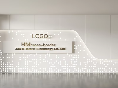 White Modern Background Wall With Dotted Pattern Curved Design And Company Logo 3d model