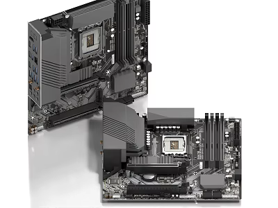 High Performance Computer Motherboards With CPU Socket Heatsinks And Expansion Ports 3d model