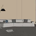 Multi-person sofa corner sofa floor lamp carpet 3d model