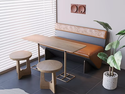 Card Seat Soft Bag Sofa Solid Wood Dining Table and Chair Round Stool 3d model
