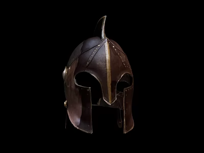 Ancient Style Bronze Helmet with Spiked Top and Face Mask on Black Background 3d model