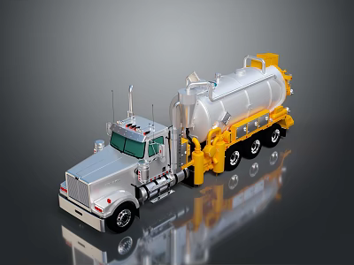 Silver And Yellow Utility Truck With Large Storage Tank For Industrial Transportation Use 3d model