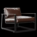 Modern Minimalist Brown Single Leather Sofa With Black Metal Frame for Living Room