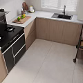 Bright Modern Kitchen Interior With Wooden White Cabinets Refrigerator Stove And Window