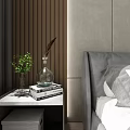 Modern Bedroom Interior With Large Bed Nightstands Window Curtains And Wardrobes