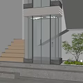 Modern Building Entrance With Staircase Glass Elevator And Small Tree 3d model