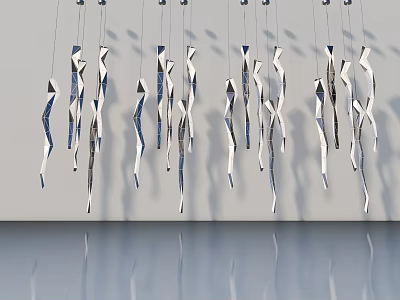 Swing Door Design With Suspended Silver Metal Strip Decorations White Background Smooth Floor Reflections 3d model