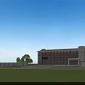 Modern Multi Story School Building With Red Brick White Walls Large Windows And Green Lawn