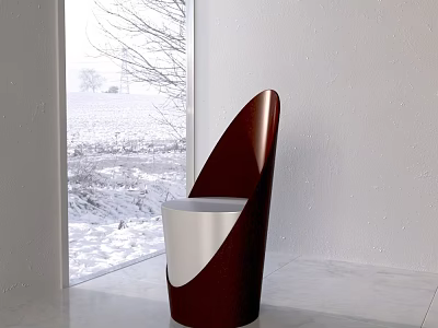 White Background Wall With Modern Crimson White Chair And Snowy Window View On Marble Floor 3d model